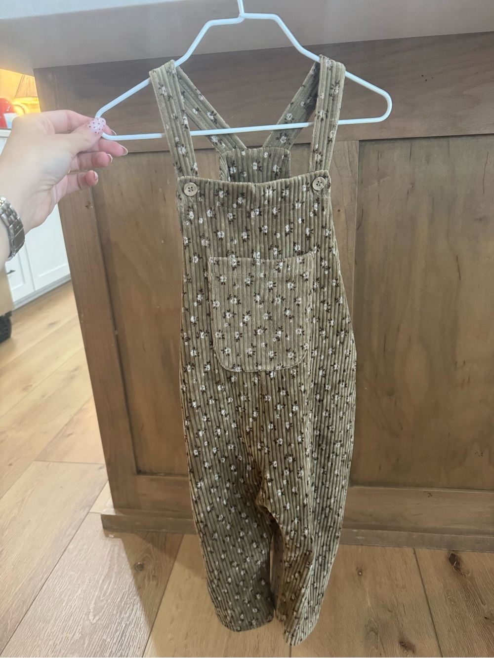 Zara Tan Corduroy Floral-Print Overalls